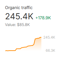 A chart visualizing 6 months of accelerated organic traffic growth driven by Troodi Digital.